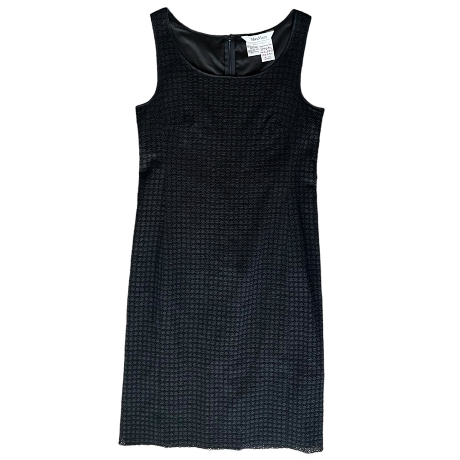 Maxmara Women’s Tempra Sleeveless Black Lace Crochet Cotton Shift Midi Dress 14